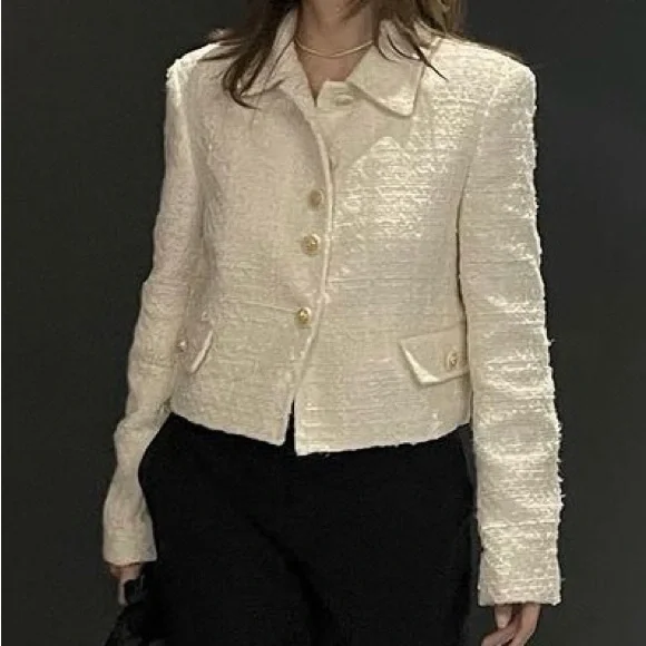 Zara Womens White Bone Gold Buttons Cardigan Sweater Size M - Picture 2 of 12